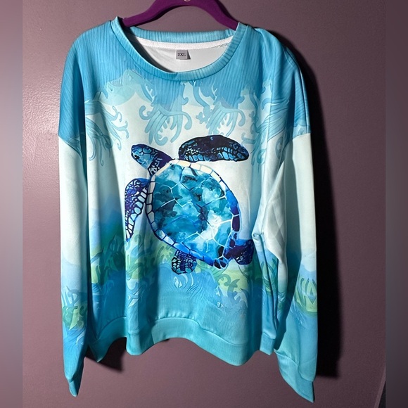 Blue Sea Turtle Graphic Sweatshirt - Picture 1 of 4